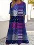 Casual Cotton Geometric Crew Neck Dress With No