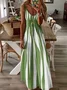 Women's Striped Spring Print Sexy Fashion Suspender Long Skirt