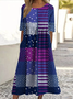Casual Cotton Geometric Crew Neck Dress With No