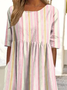 Regular Fit Crew Neck Striped Casual Dress With No