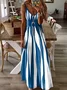 Women's Striped Spring Print Sexy Fashion Suspender Long Skirt