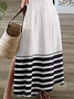 Women's Striped Spring Print V-Neck Short Sleeve Slit Dress