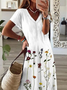 Women's Floral Spring Print V-Neck Short Sleeve Slit Dress