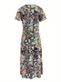 Vintage Lovely Floral Art Print Pocket Cotton Dress