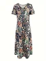 Vintage Lovely Floral Art Print Pocket Cotton Dress