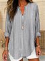 Retro Casual V Neck Striped Shirt