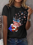 Women's July 4th Independence Day Flag Printed Round Neck Short Sleeve T-Shirt