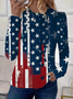 Women's July 4th Independence Day Flag Print Round Neck Long Sleeve T-Shirt
