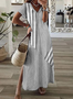 Women's Striped Spring Print V-Neck Short Sleeve Slit Dress