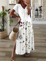 Women's Floral Spring Print V-Neck Short Sleeve Slit Dress