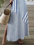 Women's Striped Spring Print V-Neck Short Sleeve Slit Dress