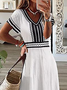 Women's Striped Spring Print V-Neck Short Sleeve Slit Dress