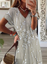 Women's Floral Spring Print Casual V-Neck Short Sleeve Slit Dress