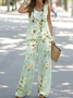 Flower and bird art print elegant casual two-piece set