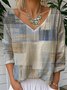Print Casual V Neck Long Sleeve T-Shirt