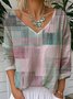 Print Casual V Neck Long Sleeve T-Shirt