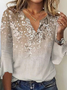 Floral Casual Notched Three Quarter Shirt