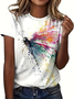 Women's Dragonfly Spring Print Casual Round Neck Short Sleeve T-Shirt