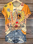 Casual Geometric Crew Neck Cotton T-Shirt
