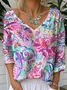 Print Casual V Neck Long Sleeve T-Shirt