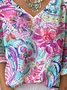 Print Casual V Neck Long Sleeve T-Shirt