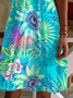 V Neck Floral Hawaii Cotton Dress With No