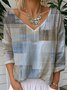 Print Casual V Neck Long Sleeve T-Shirt
