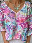 Print Casual V Neck Long Sleeve T-Shirt