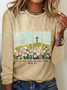 He Is Risen Png Wildflower Spring Easter Casual Long Sleeve Shirt