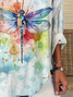 Women's Dragonfly Print Spring V-Neck Casual Shirt