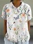 Elegant Shawl Collar Animal Cotton Blouse