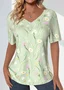 Print Casual V Neck Short Sleeve T-Shirt