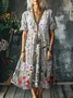 Casual V Neck Cotton Floral Dress With No