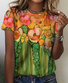 Women's Artistic Floral Illustration Print Cotton T-Shirt
