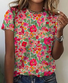 Women's Art Floral Print Cotton T-Shirt