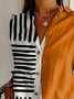 Women's Long Sleeve Shirt Spring/Fall As Picture Striped Buckle Shirt Collar Daily Going Out Casual Top