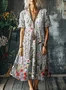 Casual V Neck Cotton Floral Dress With No