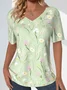 Print Casual V Neck Short Sleeve T-Shirt