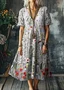 Casual V Neck Cotton Floral Dress With No