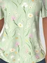 Print Casual V Neck Short Sleeve T-Shirt