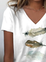 Women's Feather Print Casual V-Neck Short Sleeve T-Shirt