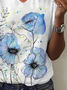 Women's Floral Print Casual V-Neck Short Sleeve T-Shirt