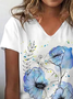 Women's Floral Print Casual V-Neck Short Sleeve T-Shirt