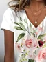 Women's Floral Spring Print Casual V-Neck Short Sleeve T-Shirt
