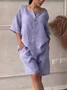 Casual Plain V Neck Two-Piece Set