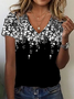 Women's Floral Print Casual V-Neck Short Sleeve T-Shirt
