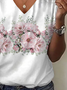 Women's Floral Spring Print Casual V-Neck Short Sleeve T-Shirt