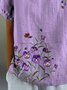 Women's Alzheimer's Floral Print Lapel Short Sleeve Shirt