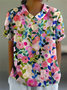 Women's Floral Spring Print Lapel Short Sleeve Shirt