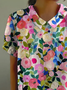 Women's Floral Spring Print Lapel Short Sleeve Shirt